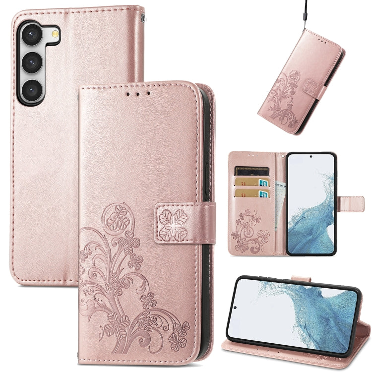 Four-leaf Clasp Embossed Buckle Leather Phone Case, For Samsung Galaxy S23 5G, For Samsung Galaxy S23+ 5G, For Samsung Galaxy S23 Ultra 5G, For Sony Xperia 5 IV, For Xiaomi Redmi A1, For Xiaomi Redmi Note 11T, For Xiaomi 12T / Redmi K50 Ultra
