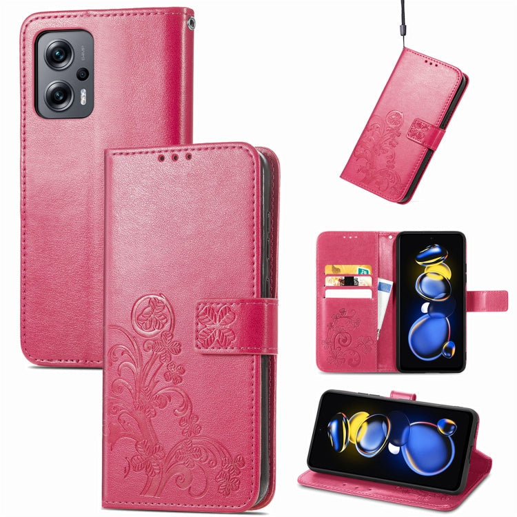 Four-leaf Clasp Embossed Buckle Leather Phone Case, For Samsung Galaxy S23 5G, For Samsung Galaxy S23+ 5G, For Samsung Galaxy S23 Ultra 5G, For Sony Xperia 5 IV, For Xiaomi Redmi A1, For Xiaomi Redmi Note 11T, For Xiaomi 12T / Redmi K50 Ultra