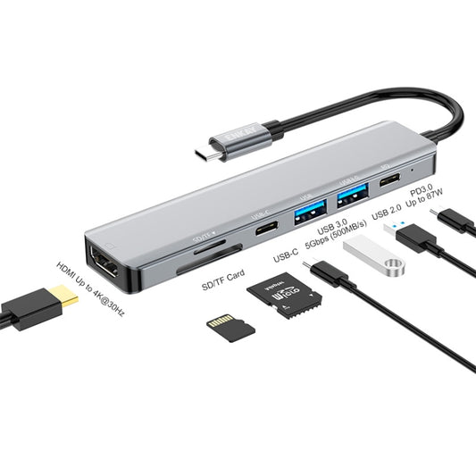 ENKAY Hat-Prince 7 in 1 Type-C to 4K HDMI Docking Station Adapter PD Quick Charge Hub, Type-C to 4K HDMI