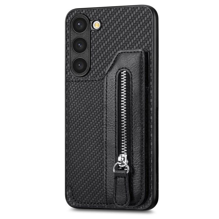 Carbon Ffiber Flip Zipper Wallet Phone Case, For Samsung Galaxy S23 5G, For Samsung Galaxy S23+ 5G, For Samsung Galaxy S23 Ultra 5G