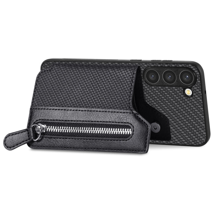 Carbon Ffiber Flip Zipper Wallet Phone Case, For Samsung Galaxy S23 5G, For Samsung Galaxy S23+ 5G, For Samsung Galaxy S23 Ultra 5G