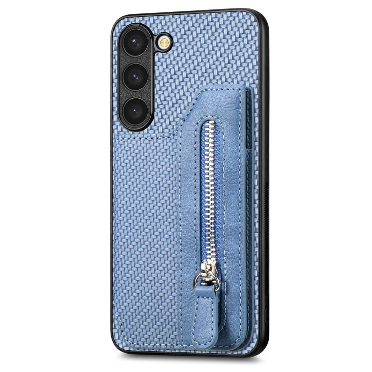 Carbon Ffiber Flip Zipper Wallet Phone Case, For Samsung Galaxy S23 5G, For Samsung Galaxy S23+ 5G, For Samsung Galaxy S23 Ultra 5G