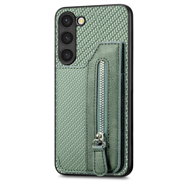 Carbon Ffiber Flip Zipper Wallet Phone Case, For Samsung Galaxy S23 5G, For Samsung Galaxy S23+ 5G, For Samsung Galaxy S23 Ultra 5G