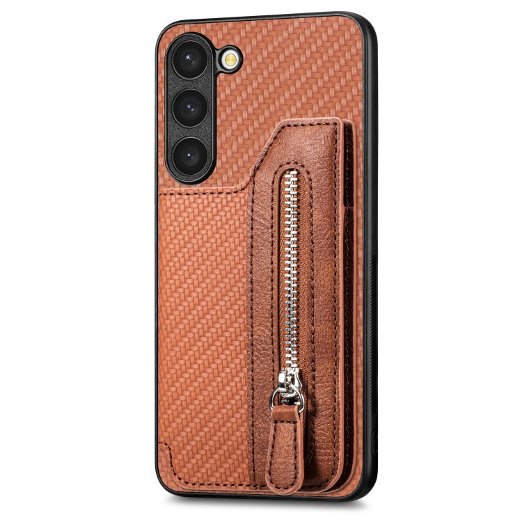Carbon Ffiber Flip Zipper Wallet Phone Case, For Samsung Galaxy S23 5G, For Samsung Galaxy S23+ 5G, For Samsung Galaxy S23 Ultra 5G