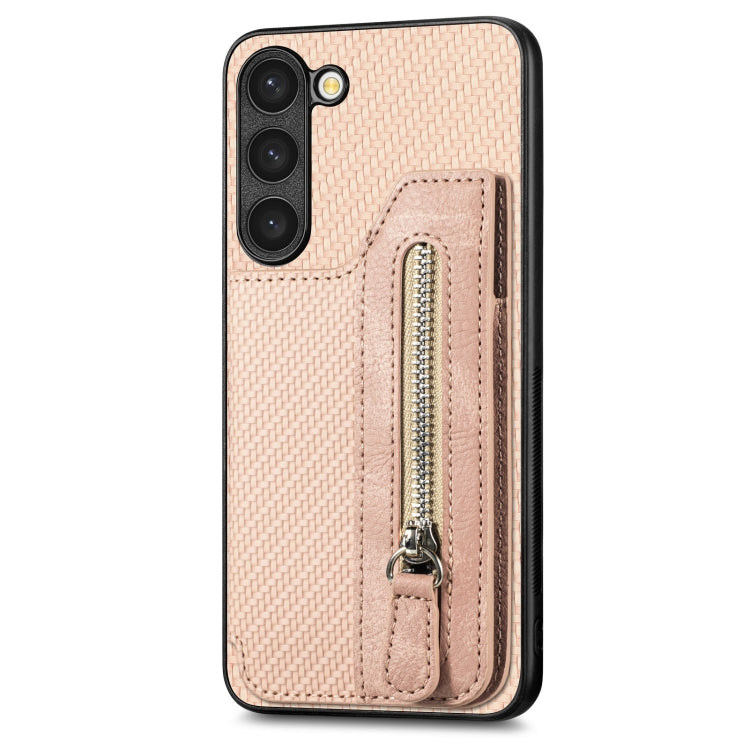 Carbon Ffiber Flip Zipper Wallet Phone Case, For Samsung Galaxy S23 5G, For Samsung Galaxy S23+ 5G, For Samsung Galaxy S23 Ultra 5G