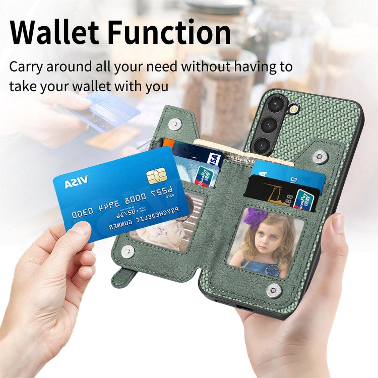 Carbon Ffiber Flip Zipper Wallet Phone Case, For Samsung Galaxy S23 5G, For Samsung Galaxy S23+ 5G, For Samsung Galaxy S23 Ultra 5G