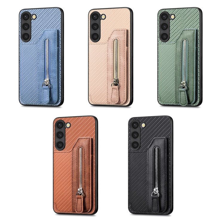 Carbon Ffiber Flip Zipper Wallet Phone Case, For Samsung Galaxy S23 5G, For Samsung Galaxy S23+ 5G, For Samsung Galaxy S23 Ultra 5G