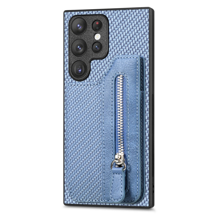 Carbon Ffiber Flip Zipper Wallet Phone Case, For Samsung Galaxy S23 5G, For Samsung Galaxy S23+ 5G, For Samsung Galaxy S23 Ultra 5G