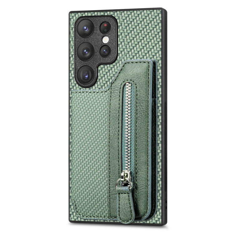 Carbon Ffiber Flip Zipper Wallet Phone Case, For Samsung Galaxy S23 5G, For Samsung Galaxy S23+ 5G, For Samsung Galaxy S23 Ultra 5G