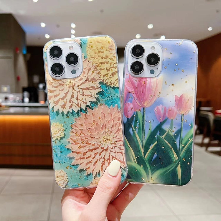 Gold Foil Oil Painting Epoxy TPU Phone Case, For iPhone 14 Pro Max, For iPhone 14 Plus, For iPhone 14 Pro, For iPhone 14, For iPhone 13 Pro Max, For iPhone 13 Pro, For iPhone 13, For iPhone 13 mini