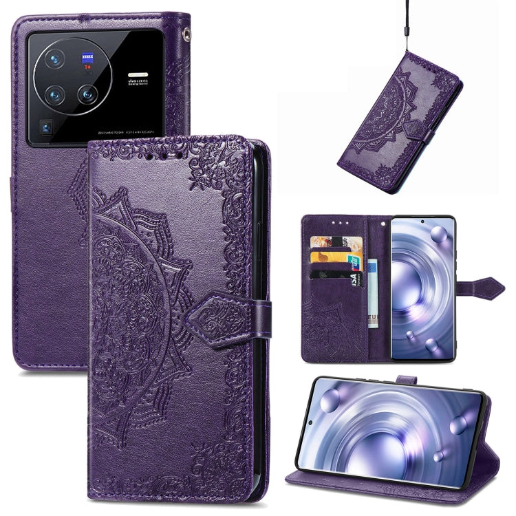 Mandala Flower Embossed Leather Phone Case, For Xiaomi Poco X3 Pro, For Xiaomi Poco X4 GT, For Xiaomi Redmi Note 10S, For Asus Zenfone 9, For vivo T2X 5G, For vivo V23 5G, For vivo X80 Lite, For vivo X80 Pro
