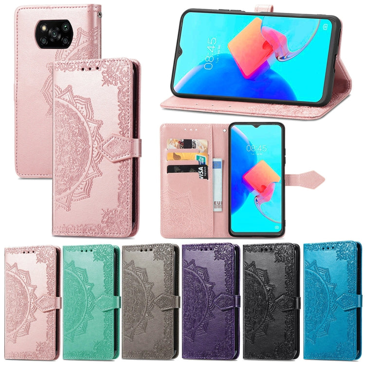 Mandala Flower Embossed Leather Phone Case, For Xiaomi Poco X3 Pro, For Xiaomi Poco X4 GT, For Xiaomi Redmi Note 10S, For Asus Zenfone 9, For vivo T2X 5G, For vivo V23 5G, For vivo X80 Lite, For vivo X80 Pro