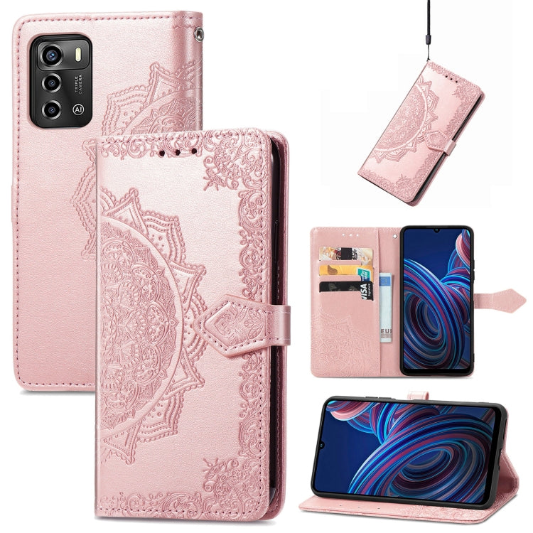 Mandala Flower Embossed Leather Phone Case, For TCL 405, For UMIDIGI A13S, For Xiaomi Poco M5, For ZTE Blade A72 4G, For ZTE Blade V40S, For ZTE Blade V40 Pro, For Xiaomi Redmi A1+, For Huawei Mate 50 Pro