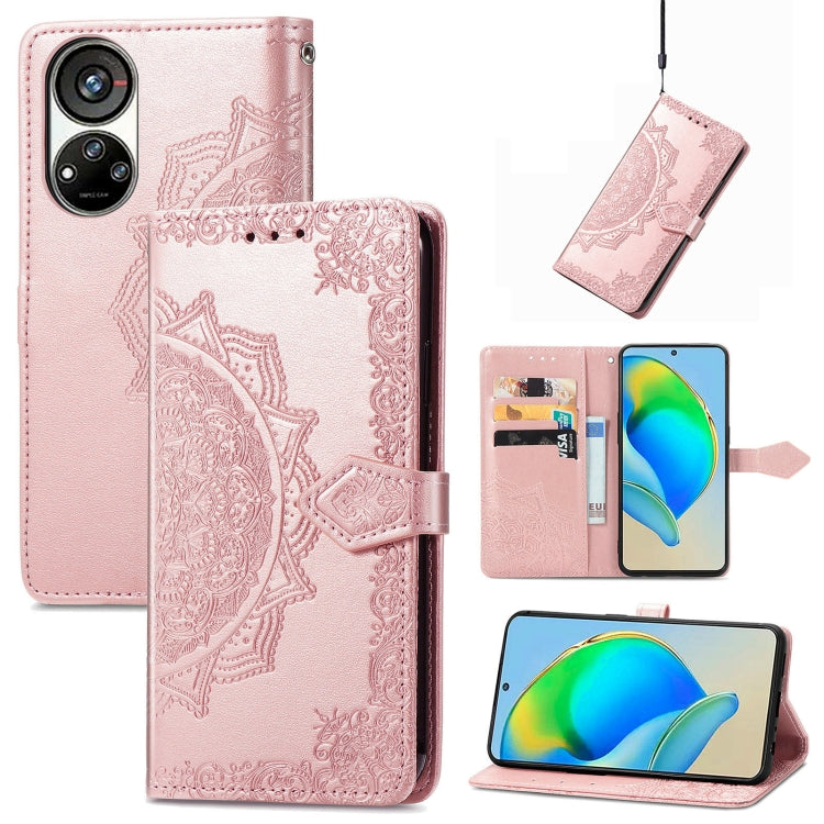Mandala Flower Embossed Leather Phone Case, For UMIDIGI A13S, For Xiaomi Poco M5, For ZTE Blade A72 4G, For ZTE Blade V40S, For ZTE Blade V40 Pro, For Xiaomi Redmi A1+, For Huawei Mate 50 Pro, For Xiaomi Poco X3 Pro