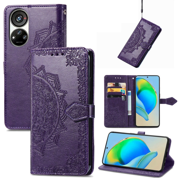 Mandala Flower Embossed Leather Phone Case, For UMIDIGI A13S, For Xiaomi Poco M5, For ZTE Blade A72 4G, For ZTE Blade V40S, For ZTE Blade V40 Pro, For Xiaomi Redmi A1+, For Huawei Mate 50 Pro, For Xiaomi Poco X3 Pro
