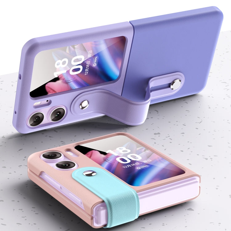 Skin Color Contrast Wrist Strap Bracket Folding Phone Case, For OPPO Find N2 Flip