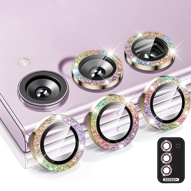 For Samsung Galaxy S23 5G / S23+ 5G ENKAY 9H Rear Camera Lens Glitter Aluminium Alloy Ring Tempered Glass Film, For Samsung Galaxy S23 5G / S23+ 5G