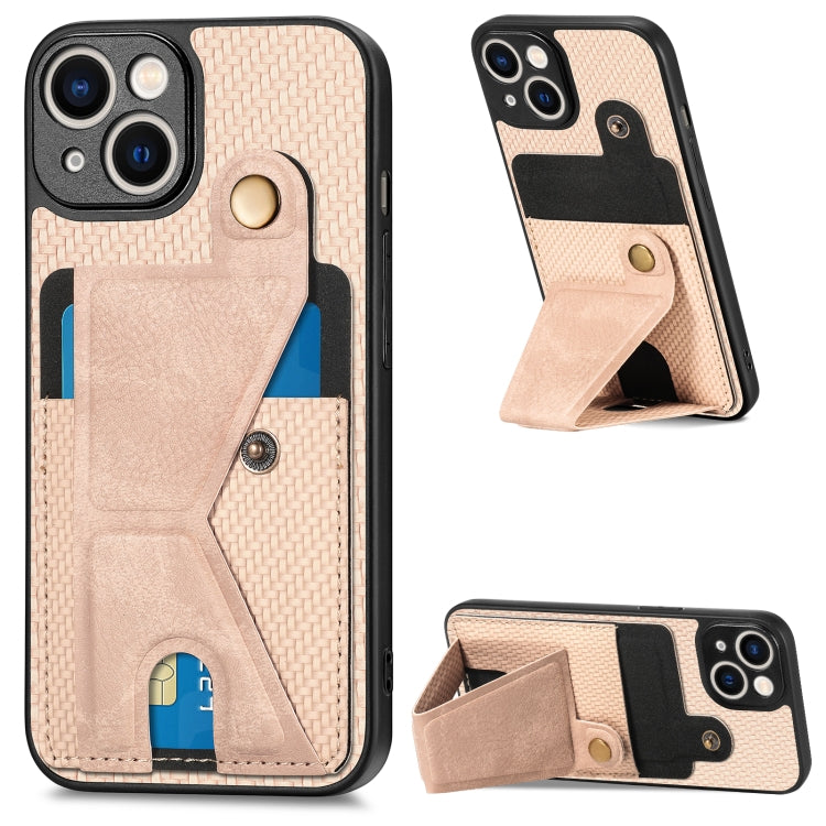 Carbon Fiber Wallet Flip Card K-shaped Holder Phone Case, For iPhone 14, For iPhone 14 Plus, For iPhone 14 Pro, For iPhone 14 Pro Max