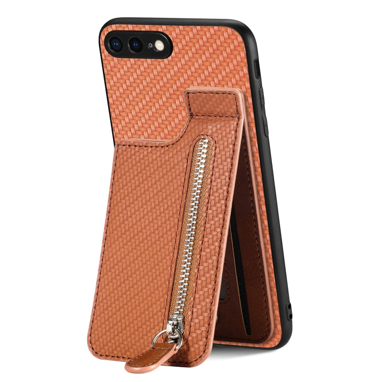 Carbon Fiber Vertical Flip Zipper Phone Case, For iPhone SE 2022 / 2020 / 7 / 8, For iPhone 7 Plus / 8 Plus, For iPhone 6 / 6s, For iPhone 6 Plus / 6s Plus