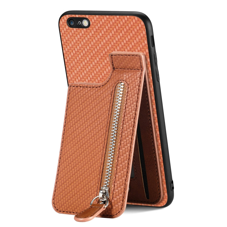 Carbon Fiber Vertical Flip Zipper Phone Case, For iPhone SE 2022 / 2020 / 7 / 8, For iPhone 7 Plus / 8 Plus, For iPhone 6 / 6s, For iPhone 6 Plus / 6s Plus