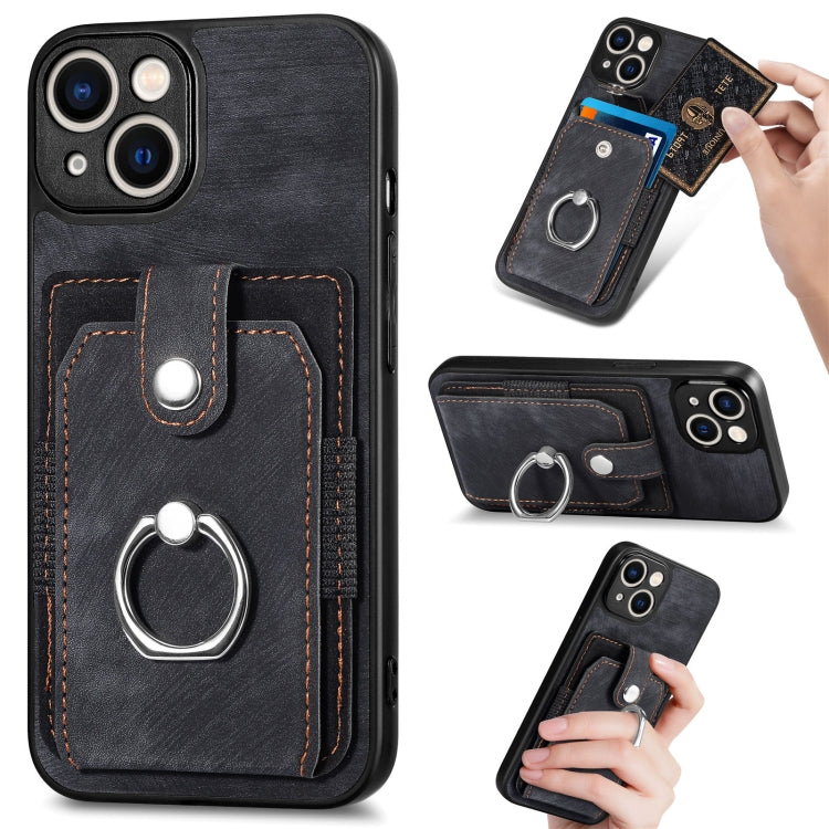 Retro Skin-feel Ring Card Wallet Phone Case, For iPhone 14, For iPhone 14 Plus, For iPhone 14 Pro, For iPhone 14 Pro Max, For iPhone 13 mini, For iPhone 13, For iPhone 13 Pro, For iPhone 13 Pro Max