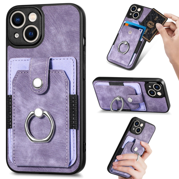 Retro Skin-feel Ring Card Wallet Phone Case, For iPhone 14, For iPhone 14 Plus, For iPhone 14 Pro, For iPhone 14 Pro Max, For iPhone 13 mini, For iPhone 13, For iPhone 13 Pro, For iPhone 13 Pro Max