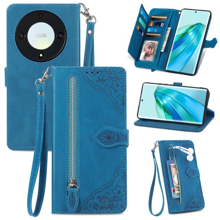 Embossed Flower Zipper Leather Phone Case, For Honor Magic5 Lite, For Honor X40, For Honor X9a