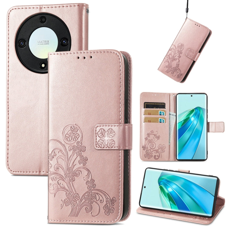 Four-leaf Clasp Embossed Buckle Leather Phone Case, For Honor Magic5 Lite, For Honor X9a, For Honor X40