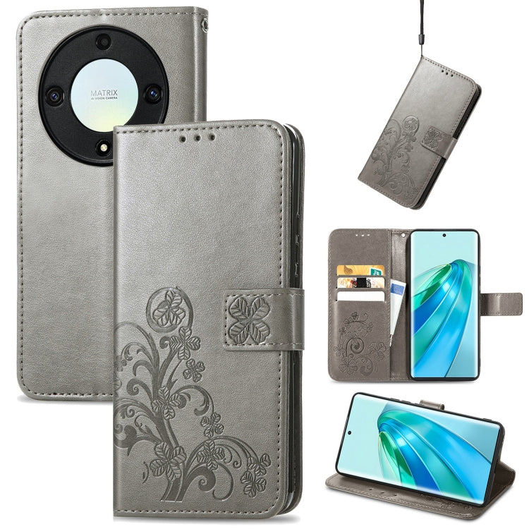 Four-leaf Clasp Embossed Buckle Leather Phone Case, For Honor Magic5 Lite, For Honor X9a, For Honor X40