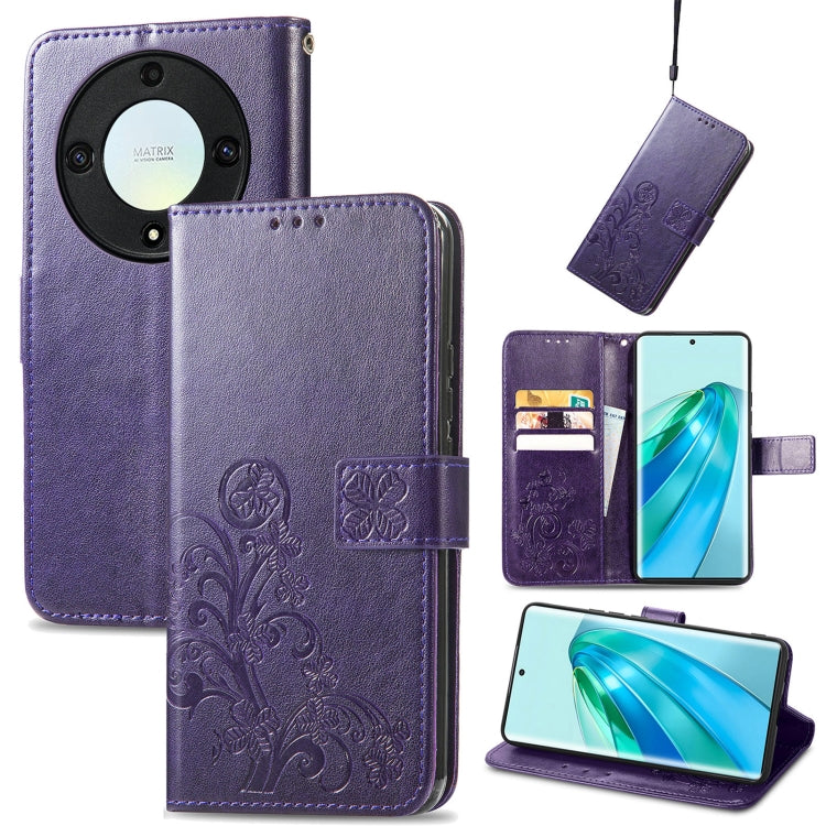 Four-leaf Clasp Embossed Buckle Leather Phone Case, For Honor Magic5 Lite, For Honor X9a, For Honor X40