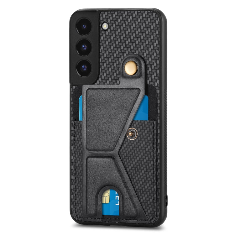 Carbon Fiber Wallet Flip Card K-shaped Holder Phone Case, For Samsung Galaxy S22 5G, For Samsung Galaxy S22+ 5G, For Samsung Galaxy S22 Ultra 5G, For Samsung Galaxy S21 5G, For Samsung Galaxy S21+ 5G, For Samsung Galaxy S21 Ultra 5G                    ...