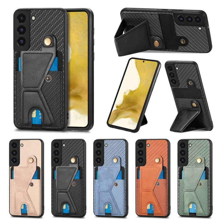 Carbon Fiber Wallet Flip Card K-shaped Holder Phone Case, For Samsung Galaxy S22 5G, For Samsung Galaxy S22+ 5G, For Samsung Galaxy S22 Ultra 5G, For Samsung Galaxy S21 5G, For Samsung Galaxy S21+ 5G, For Samsung Galaxy S21 Ultra 5G                    ...
