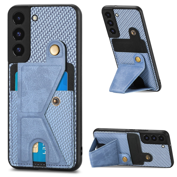 Carbon Fiber Wallet Flip Card K-shaped Holder Phone Case, For Samsung Galaxy S22 5G, For Samsung Galaxy S22+ 5G, For Samsung Galaxy S22 Ultra 5G, For Samsung Galaxy S21 5G, For Samsung Galaxy S21+ 5G, For Samsung Galaxy S21 Ultra 5G                    ...