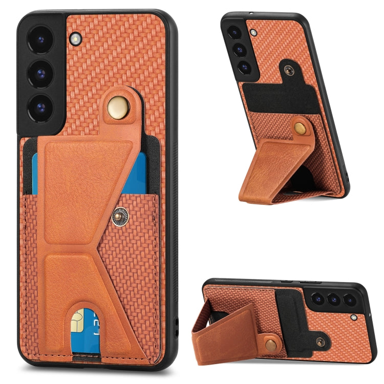 Carbon Fiber Wallet Flip Card K-shaped Holder Phone Case, For Samsung Galaxy S22 5G, For Samsung Galaxy S22+ 5G, For Samsung Galaxy S22 Ultra 5G, For Samsung Galaxy S21 5G, For Samsung Galaxy S21+ 5G, For Samsung Galaxy S21 Ultra 5G                    ...