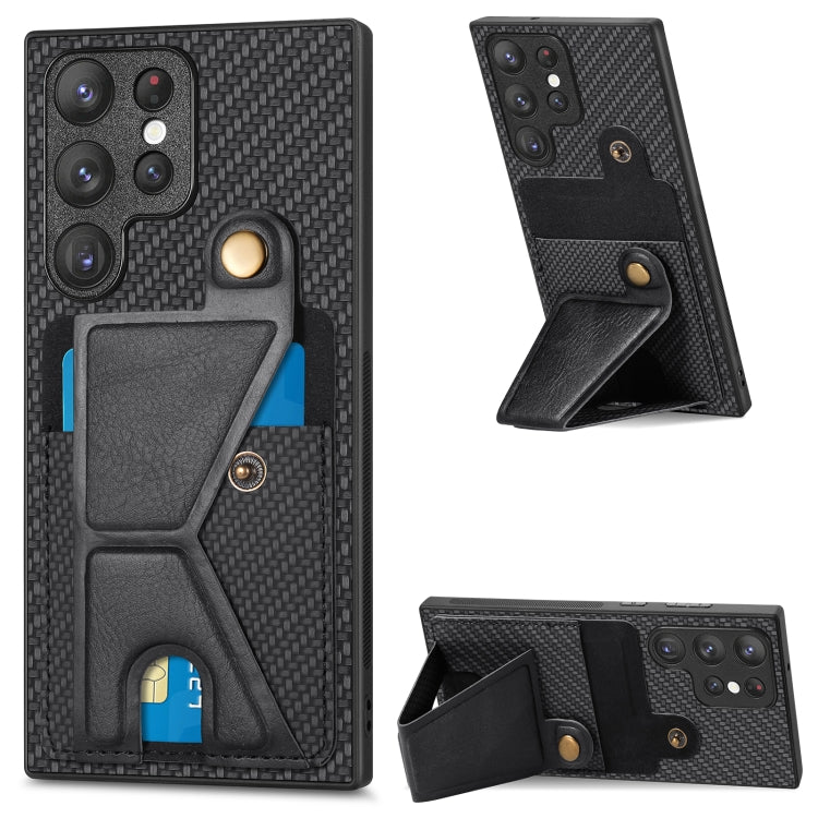 Carbon Fiber Wallet Flip Card K-shaped Holder Phone Case, For Samsung Galaxy S22 5G, For Samsung Galaxy S22+ 5G, For Samsung Galaxy S22 Ultra 5G, For Samsung Galaxy S21 5G, For Samsung Galaxy S21+ 5G, For Samsung Galaxy S21 Ultra 5G                    ...