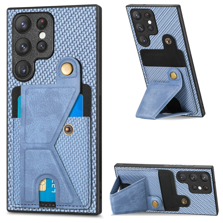 Carbon Fiber Wallet Flip Card K-shaped Holder Phone Case, For Samsung Galaxy S22 5G, For Samsung Galaxy S22+ 5G, For Samsung Galaxy S22 Ultra 5G, For Samsung Galaxy S21 5G, For Samsung Galaxy S21+ 5G, For Samsung Galaxy S21 Ultra 5G                    ...