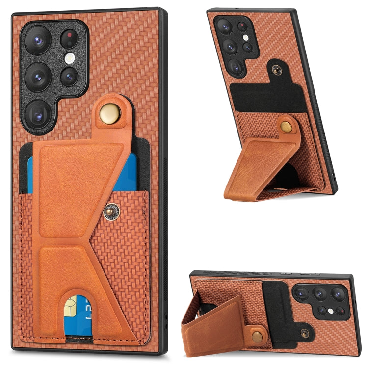 Carbon Fiber Wallet Flip Card K-shaped Holder Phone Case, For Samsung Galaxy S22 5G, For Samsung Galaxy S22+ 5G, For Samsung Galaxy S22 Ultra 5G, For Samsung Galaxy S21 5G, For Samsung Galaxy S21+ 5G, For Samsung Galaxy S21 Ultra 5G                    ...