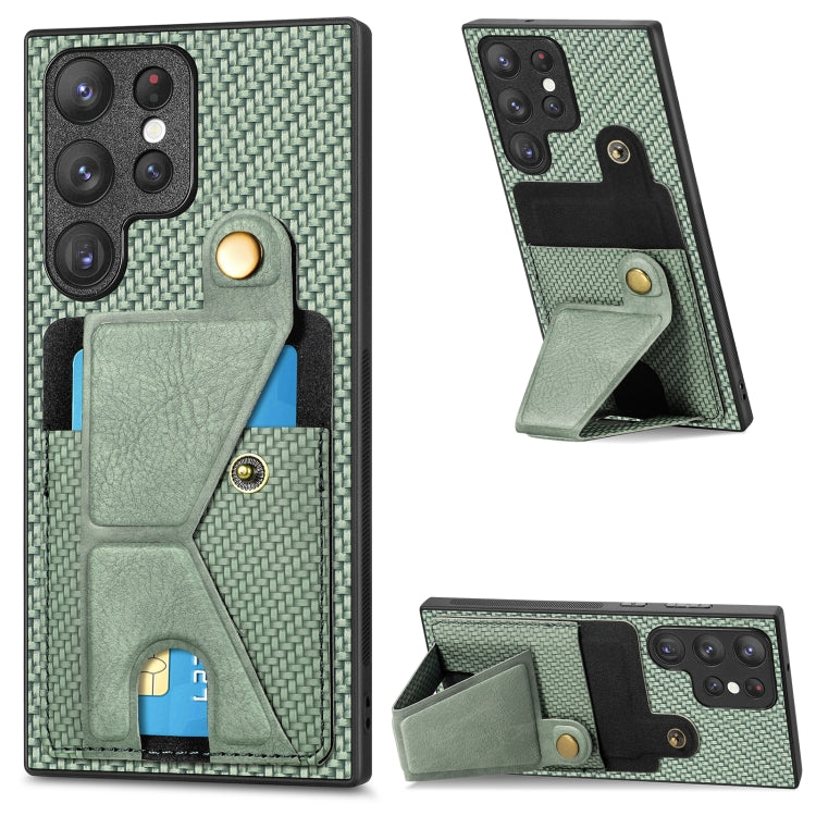Carbon Fiber Wallet Flip Card K-shaped Holder Phone Case, For Samsung Galaxy S22 5G, For Samsung Galaxy S22+ 5G, For Samsung Galaxy S22 Ultra 5G, For Samsung Galaxy S21 5G, For Samsung Galaxy S21+ 5G, For Samsung Galaxy S21 Ultra 5G                    ...