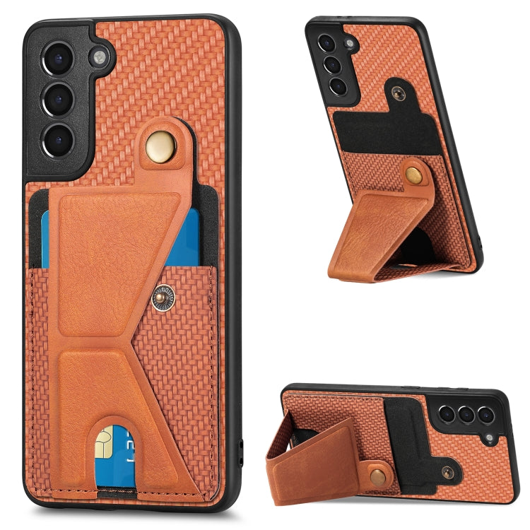 Carbon Fiber Wallet Flip Card K-shaped Holder Phone Case, For Samsung Galaxy S22 5G, For Samsung Galaxy S22+ 5G, For Samsung Galaxy S22 Ultra 5G, For Samsung Galaxy S21 5G, For Samsung Galaxy S21+ 5G, For Samsung Galaxy S21 Ultra 5G                    ...