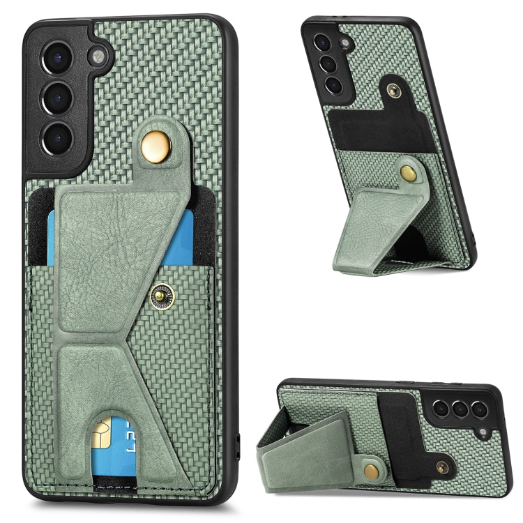 Carbon Fiber Wallet Flip Card K-shaped Holder Phone Case, For Samsung Galaxy S22 5G, For Samsung Galaxy S22+ 5G, For Samsung Galaxy S22 Ultra 5G, For Samsung Galaxy S21 5G, For Samsung Galaxy S21+ 5G, For Samsung Galaxy S21 Ultra 5G                    ...