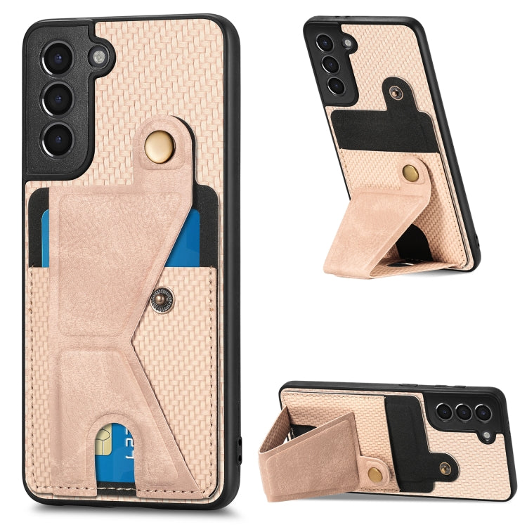 Carbon Fiber Wallet Flip Card K-shaped Holder Phone Case, For Samsung Galaxy S22 5G, For Samsung Galaxy S22+ 5G, For Samsung Galaxy S22 Ultra 5G, For Samsung Galaxy S21 5G, For Samsung Galaxy S21+ 5G, For Samsung Galaxy S21 Ultra 5G                    ...