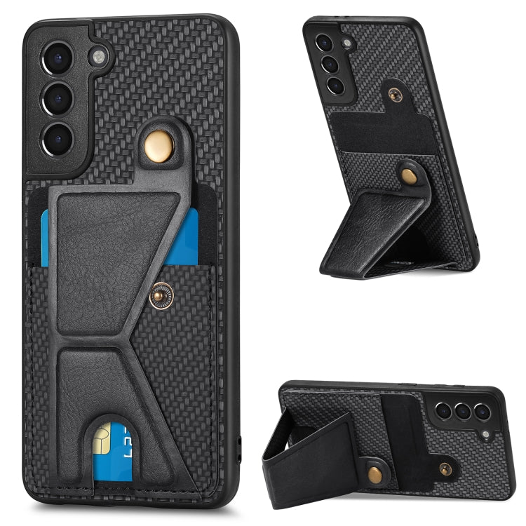 Carbon Fiber Wallet Flip Card K-shaped Holder Phone Case, For Samsung Galaxy S22 5G, For Samsung Galaxy S22+ 5G, For Samsung Galaxy S22 Ultra 5G, For Samsung Galaxy S21 5G, For Samsung Galaxy S21+ 5G, For Samsung Galaxy S21 Ultra 5G                    ...