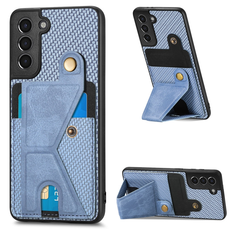 Carbon Fiber Wallet Flip Card K-shaped Holder Phone Case, For Samsung Galaxy S22 5G, For Samsung Galaxy S22+ 5G, For Samsung Galaxy S22 Ultra 5G, For Samsung Galaxy S21 5G, For Samsung Galaxy S21+ 5G, For Samsung Galaxy S21 Ultra 5G                    ...