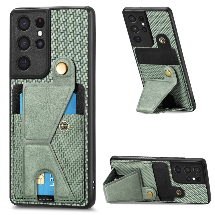 Carbon Fiber Wallet Flip Card K-shaped Holder Phone Case, For Samsung Galaxy S22 5G, For Samsung Galaxy S22+ 5G, For Samsung Galaxy S22 Ultra 5G, For Samsung Galaxy S21 5G, For Samsung Galaxy S21+ 5G, For Samsung Galaxy S21 Ultra 5G                    ...