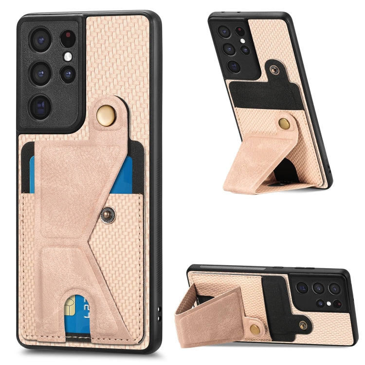 Carbon Fiber Wallet Flip Card K-shaped Holder Phone Case, For Samsung Galaxy S22 5G, For Samsung Galaxy S22+ 5G, For Samsung Galaxy S22 Ultra 5G, For Samsung Galaxy S21 5G, For Samsung Galaxy S21+ 5G, For Samsung Galaxy S21 Ultra 5G                    ...