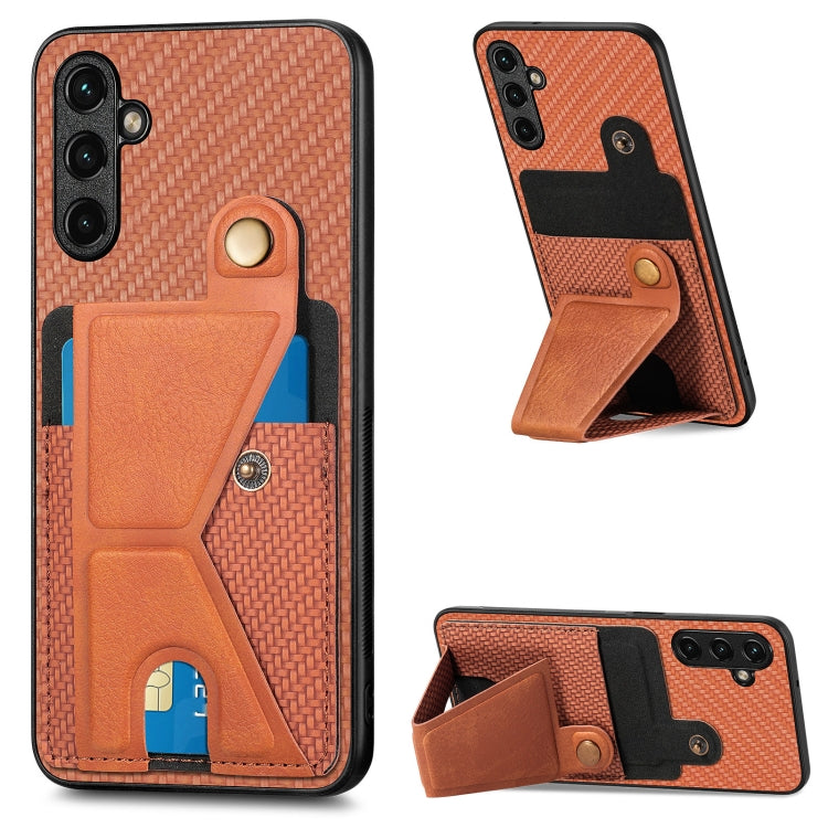 Carbon Fiber Wallet Flip Card K-shaped Holder Phone Case, For Samsung Galaxy S22 5G, For Samsung Galaxy S22+ 5G, For Samsung Galaxy S22 Ultra 5G, For Samsung Galaxy S21 5G, For Samsung Galaxy S21+ 5G, For Samsung Galaxy S21 Ultra 5G                    ...