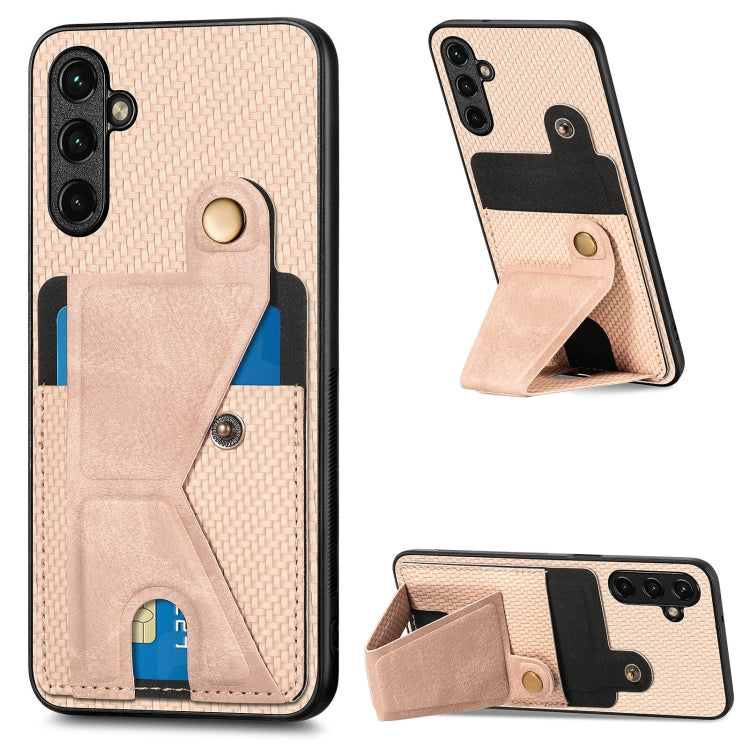 Carbon Fiber Wallet Flip Card K-shaped Holder Phone Case, For Samsung Galaxy S22 5G, For Samsung Galaxy S22+ 5G, For Samsung Galaxy S22 Ultra 5G, For Samsung Galaxy S21 5G, For Samsung Galaxy S21+ 5G, For Samsung Galaxy S21 Ultra 5G                    ...