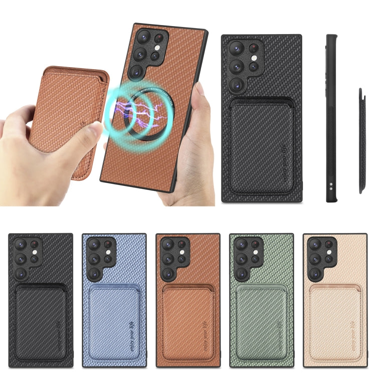 Carbon Fiber Leather Card Magsafe Magnetic Phone Case, For Samsung Galaxy S22 5G, For Samsung Galaxy S22+ 5G, For Samsung Galaxy S22 Ultra 5G, For Samsung Galaxy S21 5G, For Samsung Galaxy S21+ 5G, For Samsung Galaxy S21 Ultra 5G, For Samsung Galaxy S2...