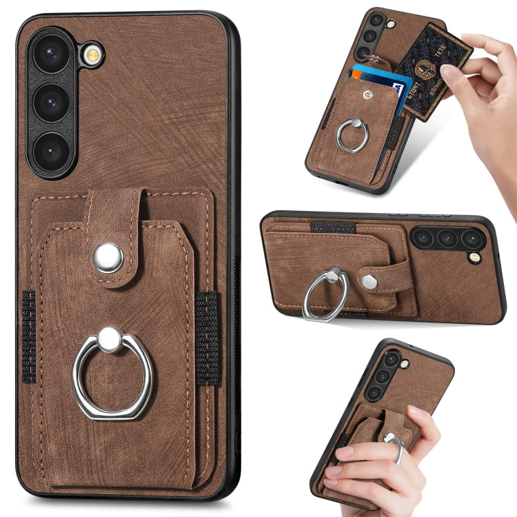 Retro Skin-feel Ring Card Wallet Phone Case, For Samsung Galaxy S23+ 5G, For Samsung Galaxy S23 Ultra 5G, For Samsung Galaxy S20+, For Samsung Galaxy S20 FE, For Samsung Galaxy S21 FE 5G, For Samsung Galaxy S21 5G, For Samsung Galaxy S21+ 5G           ...