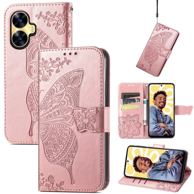 Butterfly Love Flower Embossed Leather Phone Case, For Infinix Note 12 G96, For OnePlus Ace 2, For Realme C55, For Tecno Pova Neo 5G, For ZTE Blade A52, For Samsung Galaxy A14 4G